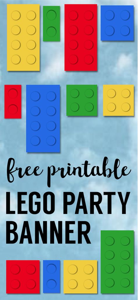 Lego Banner {Lego Party Printables}. DIY Lego party ideas. Fun, easy lego theme decor for lego birthday or baby shower decor. #papertraildesign #legoparty #legopartyideas #legopartydecor Legos Party Ideas, Lego Party Banner, Lego Bulletin Board, Printables Organizational, Lego Party Printables, Lego Classroom Theme, Lego Banner, Lego Decor, Lego Printables