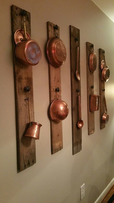 Measuring Cup Display Ideas, Copper Wall Hanging, Copper Pots And Pans Display, Farm Stand Ideas, Copper Pots Display, When To Start Seeds Indoors, Roadside Farm Stand, When To Start Seeds, Vintage Store Ideas