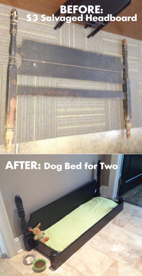 From Headboard to Dog Bed Diy Dog Couch, Upcycled Pet Bed, Diy Pet Bed, Bed With Headboard, Diy Dog Bed, Room Window, Cat Beds, Dog Rooms, Easy Cheap