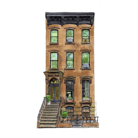 Portrait commissions available, from sizes A5 up to A3, worldwide shipping. Contact me for a quote, check out my work on Instagram (@maltzcreative) Nyc Brownstone, New York Drawing, New York Brownstone, Nyc House, Nyc Townhouse, Town House Architecture, Townhouse Exterior, New York Buildings, Town Houses