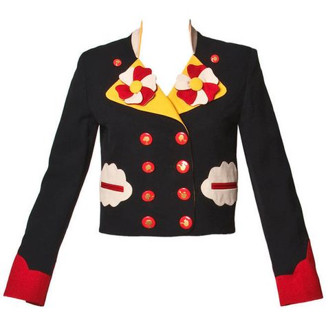 Preowned  Vintage  1990S 90S Franco Moschino Jacket With Clouds And... (£525) ❤ liked on Polyvore featuring outerwear, jackets, multiple, moschino jacket, lapel jacket, moschino, flower jacket and vintage jacket Moschino Clothes, Clothes Encounters, Moschino Jacket, Franco Moschino, Fran Fine, Aesthetic Memes, Moschino Cheap And Chic, 90's Fashion, 90s Fashion Outfits