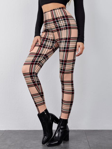 Plaid Print Leggings | SHEIN USA Leggins Cuadros Outfit, Plaid Leggings Outfit, Tartan Leggings, Women Bottoms, Leggings Outfit, Sport Tights, Women Leggings, Print Leggings, Romper Pants