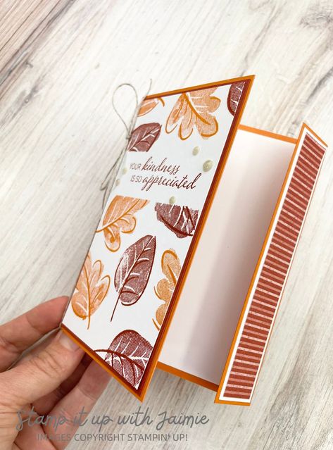 Stampin' Up! Caring Leaves Fun Fold Card Stampin Up Leaf Cards, Stampin Up Thanksgiving Card, Stampin Up Vintage Leaves, Gather Together Stampin Up Cards, Stampin Up Caring Leaves Cards, Stampin Up Caring Leaves, Caring Leaves Stampin Up Cards, Su Fun Fold Cards, Stampin Up Season Of Elegance