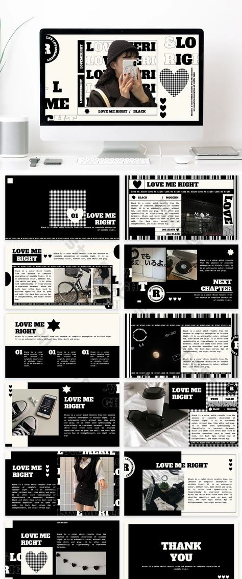 love me right black and white creative powerpoint template black Slideshow Aesthetic, Artist Presentation, Slideshow Design, Cute Powerpoint Templates, Mẫu Power Point, Slideshow Presentation, Presentation Slides Design, Powerpoint Slide Designs, Presentation Design Layout