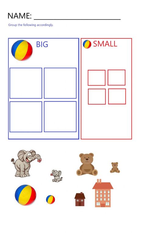 Big And Small Activities Preschool Ideas, Big And Small Activities For Toddlers, Big And Small Activities Preschool Free Printable, Big And Small Worksheets Kindergarten, Big And Small Worksheets For Preschool, Big And Small Activities Preschool, Big And Small Activities, Small To Big Worksheet, Opposite Activities