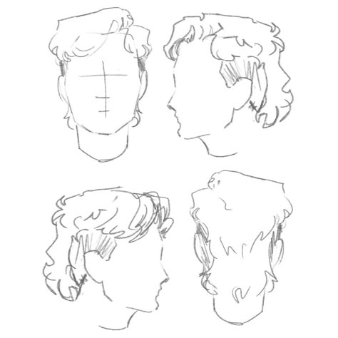 Mohawk Hair Drawing Reference, Slicked Back Hair Art Reference, Sketchbook Art Inspiration Male, Mullet Side Profile Drawing, Big Nose Front View Drawing, Shaved Head Reference, Drawing A Mullet, Draw Hairstyles Men, Drawing Mullet Hair