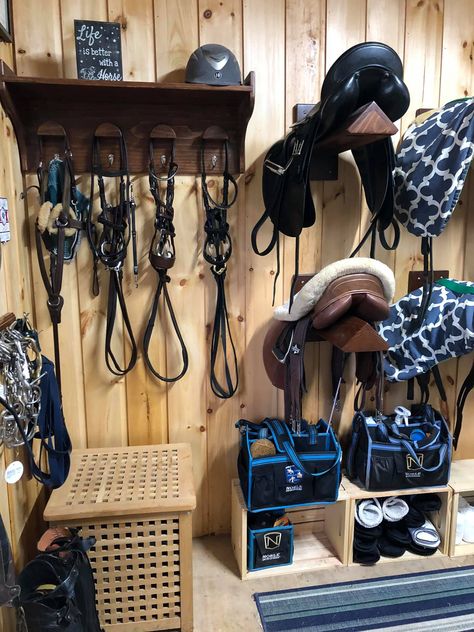 Tack Rooms Ideas, Tack Room Ideas Western, Stable Organization, Stable Organization Ideas, Tack And Feed Room Ideas, Small Western Tack Room Ideas, Tack Room Aesthetic, Small Tack Room, Stables Tack Room