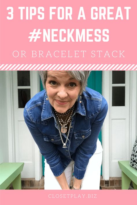 Do you love the way a #neckmess looks, but every time you try to build yours, it never feels right? It's too messy or too matchy? Read on for three hacks to get that just thrown together chic...  #closetplayimage #neckmess #necklaces #pearls #accessories #chains Wearing Multiple Necklaces, Multiple Chain Necklaces, How To Layer Necklaces Silver, Layering Pearl Necklaces, Necklace Combos Aesthetic, How To Wear Multiple Necklaces, How To Layer Necklaces Ideas, How To Style Pearl Necklace, How To Layer Necklaces