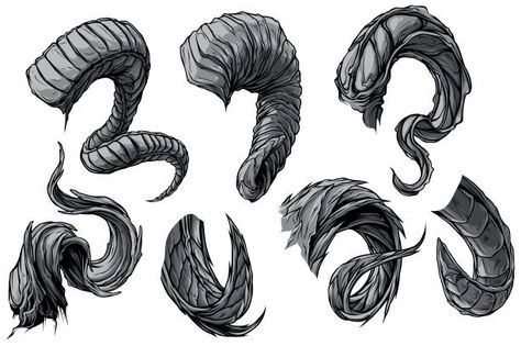 Horns Drawing References, Horns Drawing, Animal Horns, Dragon Horns, Concept Art Drawing, Creature Concept Art, Art Tutorials Drawing, Homestuck, Drawing Base