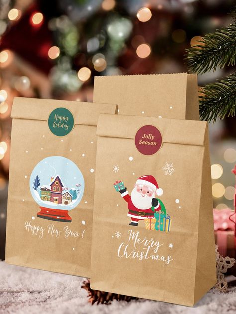 Multicolor  Collar  Papel Navideño Bolsas de regalo Embellished   Decoración de fiesta Ideas Regalos Navidad, Christmas Stall Ideas, Christmas Paper Bag, Diy Christmas Deco, Return Gifts For Kids, Christmas Slogans, Christmas Gift Hampers, Diy Gift Set, Christmas Dinner Party