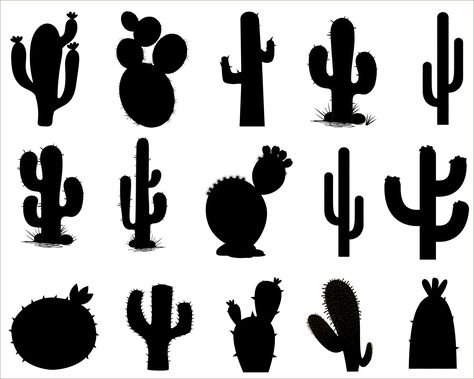 Cricut Cactus, Cactus Silhouette, Cactus Svg, Cactus Vector, Jungle Art, Cactus Painting, Laser Engraved Ideas, Shape Templates, Silhouette Painting