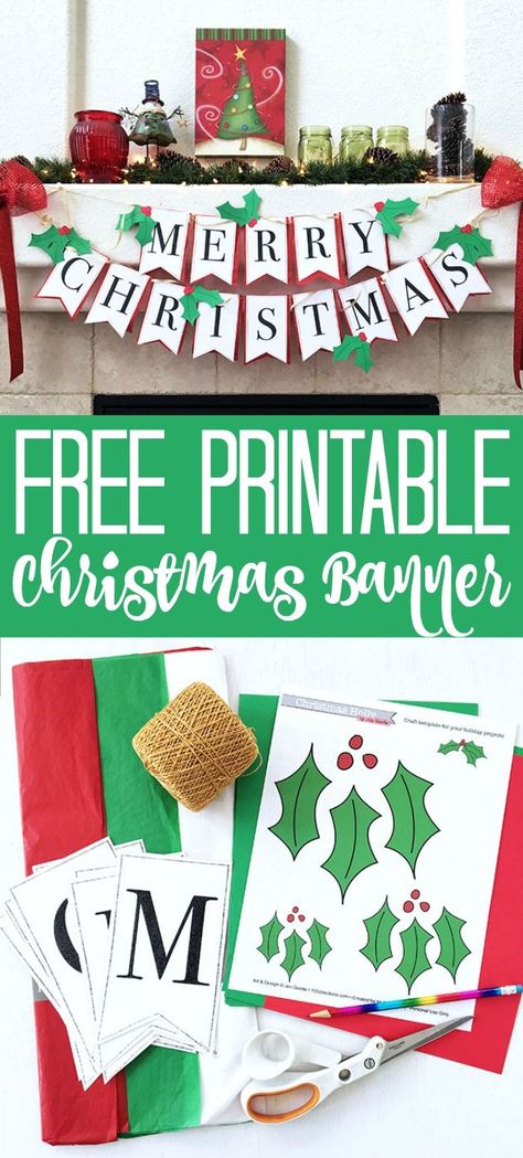 This DIY Christmas banner will make a great addition to your home's decor this holiday season! Get the free printable and make your own today! #christmas #diychristmas #christmasprintable #printable #freeprintable #banner #holiday #holidaycraft #christmascraft #crafts #crafter #crafty #papercraft Diy Christmas Banner, Merry Christmas Banner Printable, Christmas Banner Printable, Christmas Banner Diy, Paper Crafts Ideas, Merry Christmas Printable, Banner Diy, Banner Printable, Merry Christmas Banner