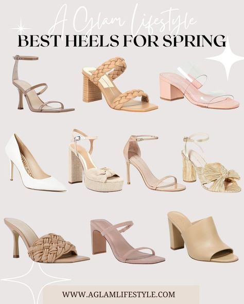 Spring is here and the warm weather is making me want to get a little bit dressed up! So, my list of the top 10 best heels for spring includes mostly neutrals (and a pop of metallic gold) that I know will go with everything. But, the styles are incredibly diverse. Big Shoe Collection, Braided Heels, Best Heels, Shoes Too Big, Gold Heels, Spring Is Here, Seasonal Fashion, Shoe Game, Strappy Sandals