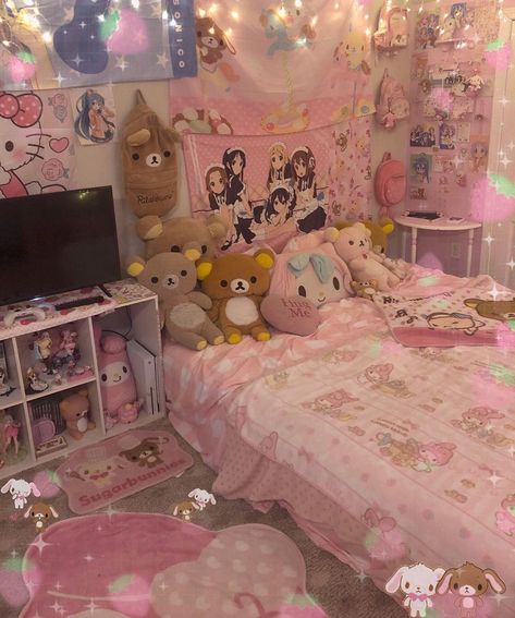 Rin꒰ა ♡ ໒꒱ on Instagram: “Rearranged my room for funsies 🎀 : : : : : : : : : : : : : : : : : : : : : : : : : : : : : : : 🎀Tags to ignore (#sugarbunnies…” Sanrio Bedroom, Sanrio Room, Rooms Decoration, Kawaii Room Ideas, Hello Kitty Room Decor, Kawaii Bedroom, Otaku Room, Hello Kitty Rooms, Pink Room Decor