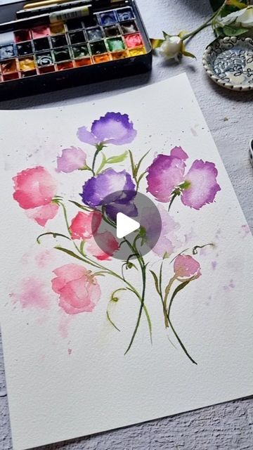 Joly Poa on Instagram: "Watercolor Sweet Peas 😍  Learn to paint this in my 7-day Spring Florals Challenge class 🌸 Check out the link in my profile to get a 1 month free trial  #watercolorsweetpea #watercolorflorals #skillshare #springflower #springwatercolor #watercolorchallenge" Simple Watercolor Flowers, Watercolour Challenge, Flowers Paintings, Watercolor Art Diy, Watercolor Paintings Nature, Watercolor Flowers Tutorial, Floral Watercolor Paintings, Flowers Tutorial, Spring Florals