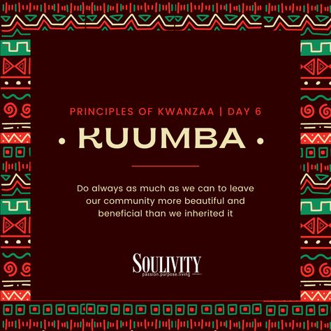 Today marks the sixth day of Kwanzaa! #Kwanzaa is an African American and pan-African holiday in which the Nguzo Saba, or Seven Principles, are observed. The sixth principle is #Kuumba - Creativity!  #kwanzaa #nguzosaba #kuumba #creativity Days Of Kwanzaa, Kwanzaa Principles, Black Empowerment, Pan African, First Principle, Kwanzaa, World History, Happy Holidays, African American