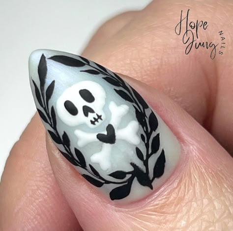 Little did she know the power she held. Death lingered just beneath the surface ☠️ Day 24 Inspo @katblackthorneauthor The Halloween Boys Series 🎃 @lightelegancehq ​​​​​​​​ products ​​​​​​​​ #fallnails #fallnaildesigns #clownnails #wisconsinnails #gelnails #lightelegance #naileducator #mkenails #mkesalon #nailart #gelnailproducts #nailpro #nailtech #gelnailtech #circusnails #halloweennails #mattenails #mkenails #ghostnails #floralnails #fall #fallnails #nailblogger #nailsofinstagram #igna... Fall Out Boy Nails, Creepy Nail Art, Circus Nails, Skull Nail Art, Pastel Skull, Quartz Nails, Skull Nails, Gothic Nails, Nail Time