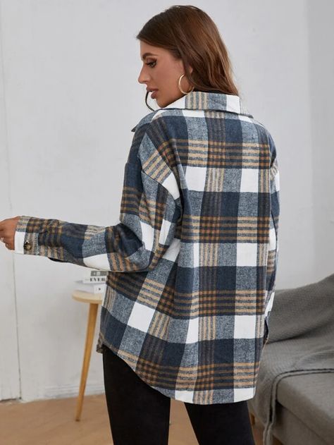 Abrigo de cuadros de hombros caídos | Mode de Mujer | SHEIN España 2024 Fashion, Womens Plaid, Plaid Shirt, Women's Plaid Shirt, Drop Shoulder, Women's Fashion, Plaid, Skirt, Quick Saves