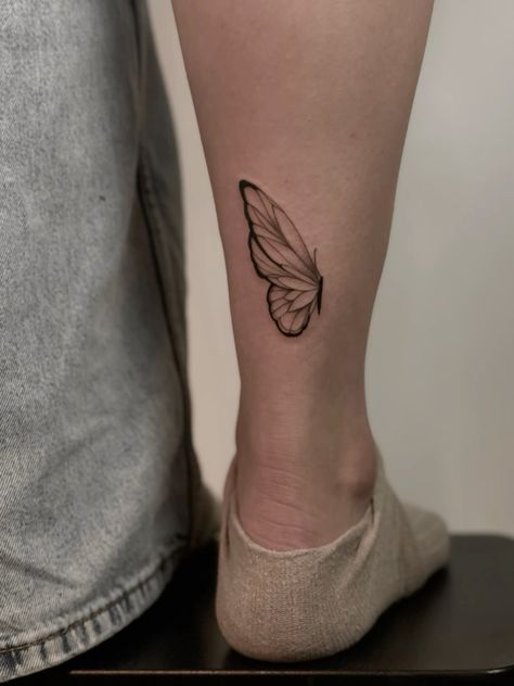 Half Butterfly Tattoo, Tattoo On The Back, Half Butterfly, Black And Grey Tattoo, Grey Tattoo, Butterfly Tattoo, Tattoo On, The Back, Black And Grey