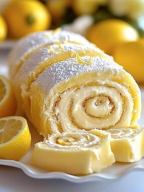 Lemon Cake Roll, Cream Roll Cake, Beer Battered Fish Recipes, Lemon Tiramisu, Boston Cream Cake, 7 Up Cake, Roll Cake Recipe, Cream Roll, Bakery Sweets