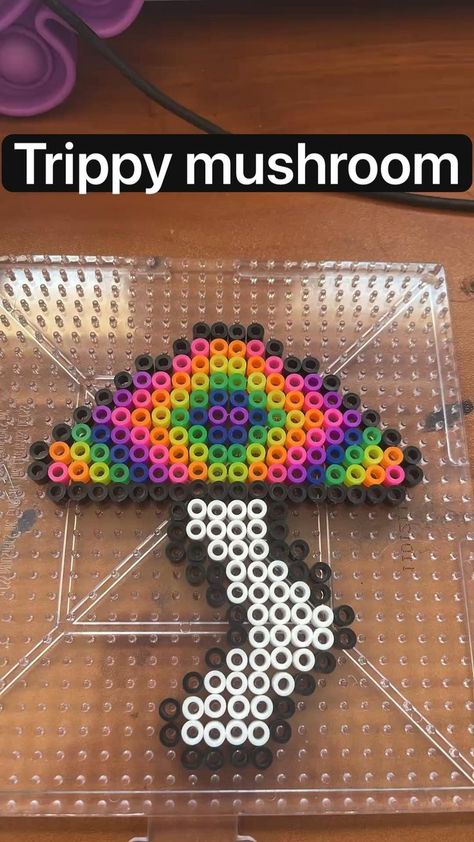 Easy Perler Beads, Perler Bead Crafts, Melty Bead Designs, Melt Beads Patterns, Trippy Mushroom, Hamma Beads Ideas, Easy Perler Bead Patterns, Melty Bead Patterns, Pearl Beads Pattern