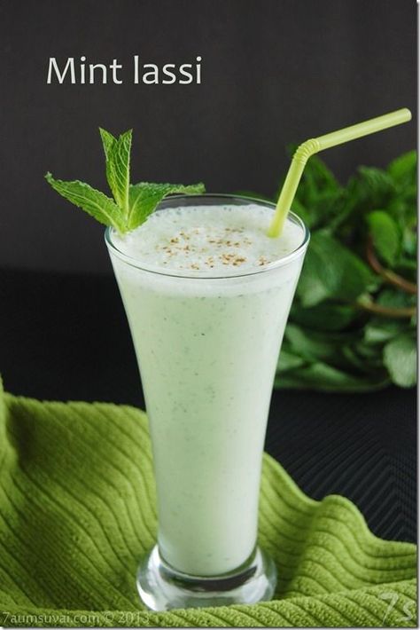 Mint lassi is a great beverage to reduce the heat in body when traveling in summer. Indian Beverages, Lassi Recipes, Quick Healthy Snacks, Yogurt Drinks, Fresh Drinks, Ramadan Recipes, Shake Recipes, Indian Food Recipes Vegetarian, Health Drink