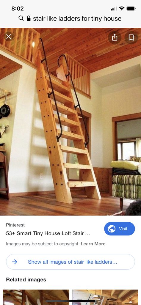 Loft Ladder Ideas, House Ladder, Ship Ladder, Ladder Ideas, Stair Ladder, Ladder Design, Cabin Loft, Wooden Staircase, Tiny House Stairs