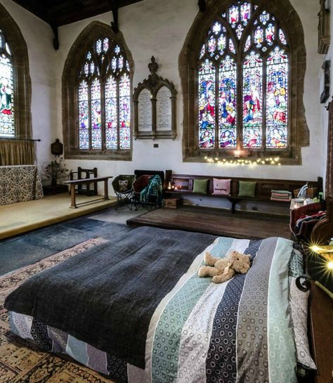 Chapel Conversion, Uk Houses, Church Conversions, Church Interior Design, Perfect Bed, Church Interior, We're Open, Camping Bed, Cozy Cafe