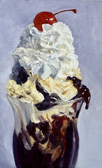 Anthony Salvo | OIL | Sunday Sundae Ice Cream Painting, Cherries Painting, Fudge Sundae, Food Still Life, Dessert Art, Acrylic Painting Inspiration, Imagination Art, Food Artists, Food Artwork