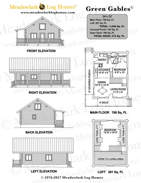 Green Gables - Meadowlark Log Homes Log House Plans, House Plans Drawing, Green Gables House, Montana Lodge, Timber Frame Garage, Detailed House, Small Log Homes, Tv Show House, Gable House