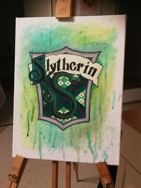 Slytherin Painting Ideas On Canvas, Slytherin Canvas Painting, Slytherin Painting Ideas, Slytherin Painting, Harry Potter Painting, Harry Potter Slytherin, Paint Inspiration, Harry Potter Houses, Harry Potter 2