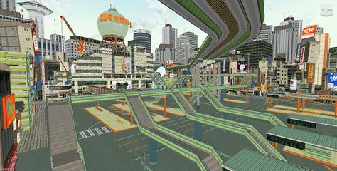 Jet set radio Jet Set Radio Aesthetic Wallpaper, Jet Set Radio City, Jet Set Radio Concept Art, Jet Set Radio Wallpaper, Jet Set Radio Aesthetic, Jet Set Radio Future, Futuristic Y2k, Environment Projects, Jet Set Radio