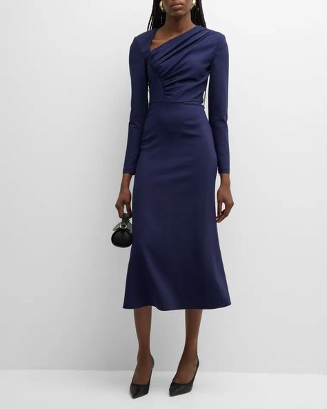 B8JZN Roland Mouret Ruched Long-Sleeve Stretch Cady Midi Dress Wedding Day Outfit, Roland Mouret Dress, Trumpet Silhouette, Galaxy Dress, Elegant Gowns, British Fashion Awards, Ruched Bodice, Roland Mouret, Gowns Of Elegance