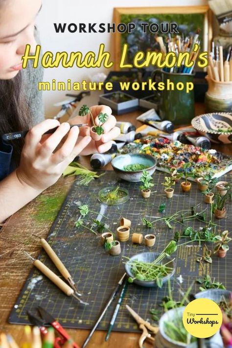 Check out miniature artist Hannah Lemon's workshop in the link. Make Dollhouse Miniatures, Miniature Decor Diy, Handmade Miniatures Ideas, How To Make Miniatures, Miniature Diy Tutorials, Dollhouse Miniatures Diy 1:12, 1 6 Scale Miniatures Diy, Making Miniatures Diy, Lemon Miniatures