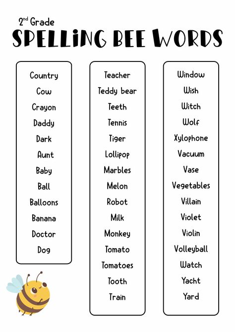 Spelling Bee Words 3rd Grade, Spelling Words For 4th Grade, Spelling Words 1st Grade, Grade 3 Spelling Words, Grade 2 Spelling Words, Grade 2 Worksheets, Spelling Words Worksheets, Spelling Bee Word List, 4th Grade Spelling Words