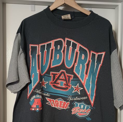 Xl Auburn University Logo T-Shirt. Grey With Grey And White Striped Sleeves And Orange And Blue Design. 100% Cotton. Never Worn. Perfect For Game Day! From A Smoke -Free Pet-Free Home. Auburn Shirts, Tiger Shirt, University Logo, Auburn University, White Halter Maxi Dress, Striped Sleeve, Red Oak, Blue Design, Logo T Shirt