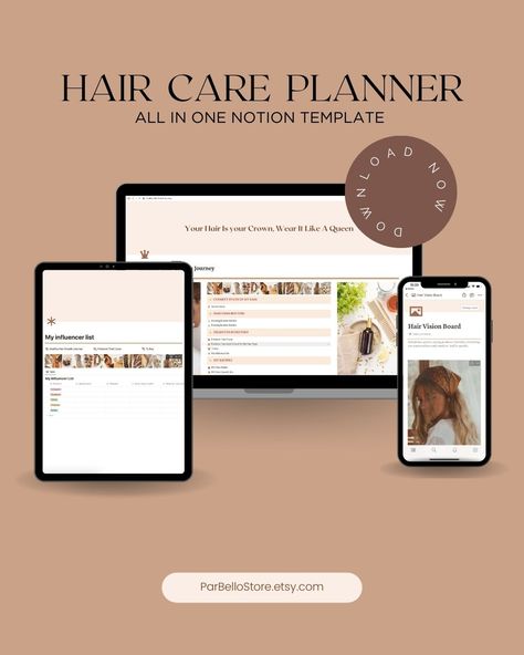 re you looking for a comprehensive and customizable way to track your hair care routine and goals? Look no further than my Hair Care Planner Notion Template! This digital template is designed to help you stay organized and motivated on your hair care journey. With customizable sections for tracking your hair growth progress, setting goals, and planning your hair care routine, this template will be your go-to tool for achieving your best hair yet. Hair Planner, Hair Care Planner, Hair Growth Progress, Hair Journal, Digital Hair, Notion Planner, Diy Hair Masks, Boost Hair Growth, Perfect Planner