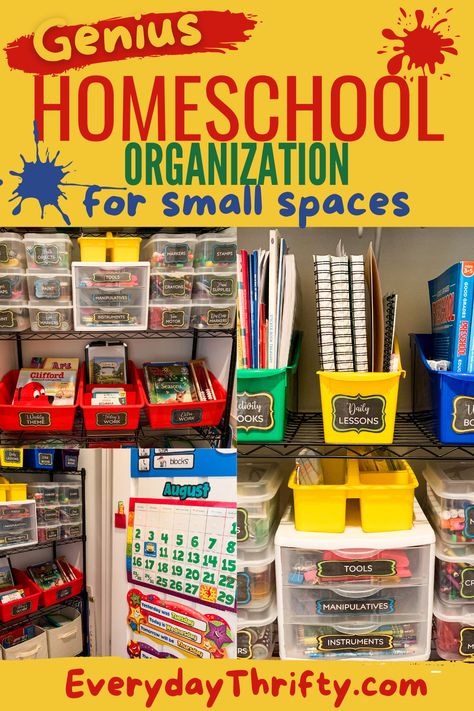 Check out how this family converted a hall closet into a homeschool storage space and get inspired to organize your homeschool supplies on the cheap too! #homeschoolorganization #homeschoolsmallspace #homeschoolcloset Homeschool Storage Closet, How To Organize Homeschool Supplies, Organize Homeschool Room, Organizing Homeschool Supplies, Homeschool Closet Organization, Homeschool Organization Storage, Homeschool Closet, Homeschool Organization For Small Spaces, Small Space Homeschool Organization