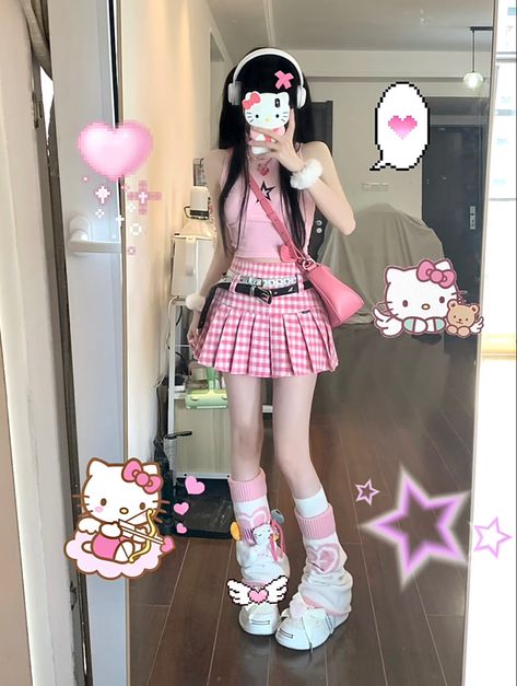 Y2k Kawaii Aesthetic, My Melody Fashion, My Melody Outfit, Sanrio Outfits, Peony Aesthetic, Y2k Outfits Aesthetic, Kawaii Outfit Ideas, Kawaii Outfits, Kawaii Outfit