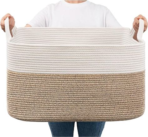 Amazon.com: Goodpick Large Blanket Basket, Woven Basket for Storage Rectangle Dirty Clothes Basket for Laundry, Living Room, Nursery, Bedroom Rope Storage Basket for Blankets, Toys, 21.6" x 14.9" x 11.8", 65L : Home & Kitchen Large Blanket Basket, Basket For Laundry, Basket For Blankets, Rope Storage Basket, Towel Basket, Large Woven Basket, Large Laundry Basket, Rope Storage, Dirty Clothes Basket