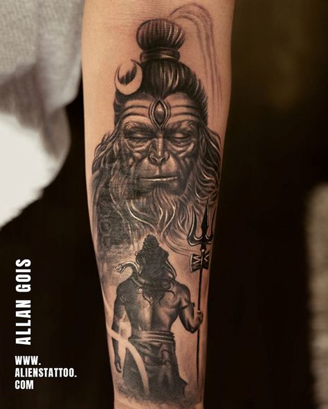 Shiva Hanuman Together Tattoo, Shiv And Hanuman Together Tattoo, Lord Hanuman Tattoo For Men, Shiv Hanuman Tattoo, Shiv Ji Tattoo On Hand, Hanuman And Shiva Together Tattoo, Hanuman Tattoos For Men, Shiv Tattoo For Men On Arm, Mahadev Tattoo Designs For Men Arm