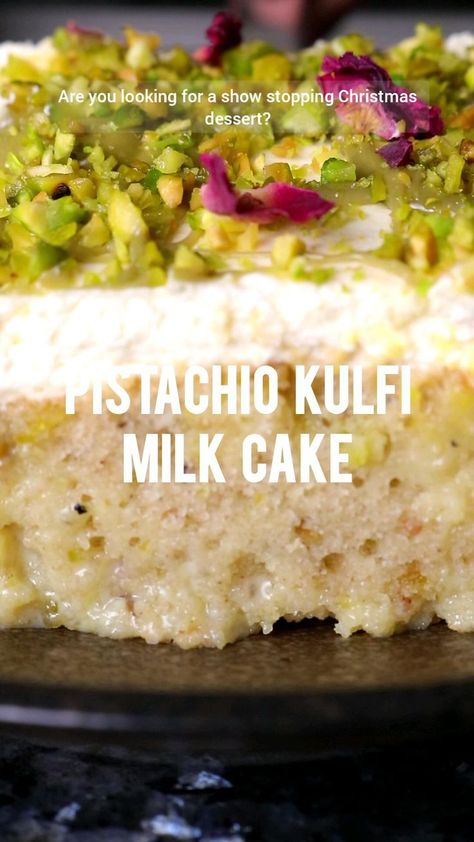 Pistachio Kulfi, Cake Pistachio, Saffron Milk, Easy Indian Dessert Recipes, Easy Indian Dessert, Eggless Recipes, Vanilla Whipped Cream, Sweet Dishes Recipes, Milk Cake