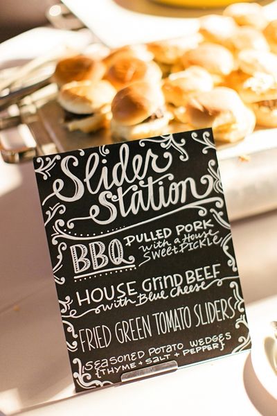 Jaimi + Mike - Southern Weddings Reception Food Station, Wedding Reception Food Stations, Slider Station, Diy Wedding Food, Wedding Food Menu, Wedding Food Stations, College Wedding, Slider Bar, Donut Bar