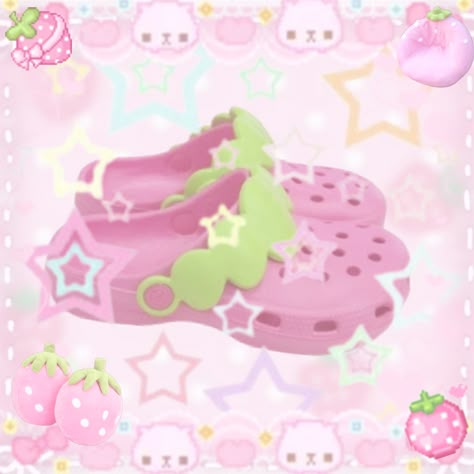 Strawberry Crocs, Kawaiicore Edit, Cutecore Edit, Soft Pink Theme, Cartoon As Anime, Kawaii Core, Pastel Pink Aesthetic, Picture Icon, Hello Kitty Items