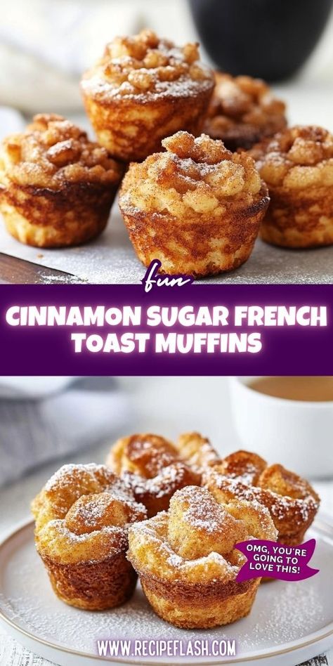 Looking for a delicious twist on breakfast? These Cinnamon Sugar French Toast Muffins offer the perfect blend of sweetness and warmth! By trying this recipe, you’ll add a scrumptious option to your breakfast rotation. Don’t forget to save this for your next brunch gathering! French Toast Muffins Recipe, Easy Cinnamon French Toast, Cinnamon Sugar French Toast, French Toast Recipe Cinnamon, French Toast Muffins, Fun Breakfast, Cinnamon French Toast, Unique Breakfasts, Brioche Bread