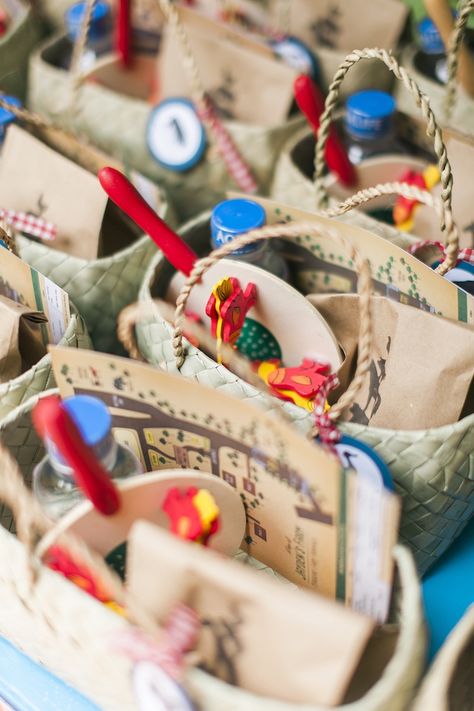 Favor baskets from a Farm Birthday Party on Kara's Party Ideas | KarasPartyIdeas.com (17) Farmyard Party Favours, Farm Animal Party Favor Ideas, Farm Birthday Gift Bag Ideas, Farm Theme Goodie Bags Favors, Farm Themed Birthday Favors, Farm Themed Goodie Bags, Farm Party Goodie Bags, Farm Animal Goodie Bag Ideas, Farmyard Birthday Party Decorations