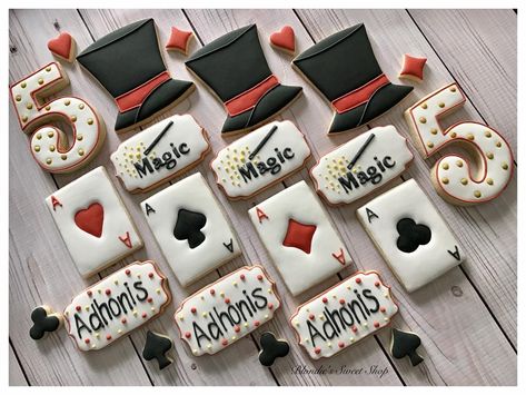 Magician Birthday Cookies / Magic Cookies Magic Theme Cookies, Magic Theme Birthday Cake, Magician Birthday Cake, Magician Birthday Party For Kids, Magic Birthday Cake, Magic Themed Birthday Party, Magic Theme Party, Magic Theme Birthday Party, Magic Birthday Party Theme