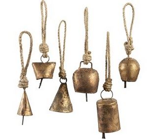 #rustic #bells Odd Objects, Antique Bell, Ring My Bell, Rustic Ornaments, Unique Christmas Ornaments, Crate Barrel, Bell Ornaments, Cow Bell, Post And Beam