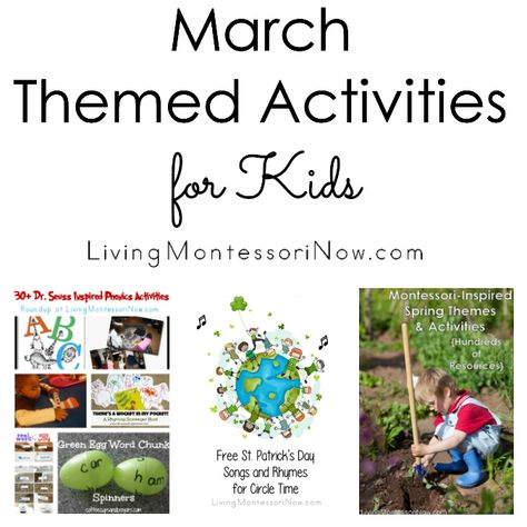 A month's worth of calendar observances and March themed activities for kids, including many Montessori-inspired activities for classroom or home - Living Montessori Now #Montessori #homeschool #preschool #March #calendar #holidays #Marchholidays St Patricks Day Songs, Activities For Classroom, Themed Activities For Kids, March Themes, Calendar Activities, Montessori Lessons, St Patrick Day Activities, Seasonal Activities, Themed Activities