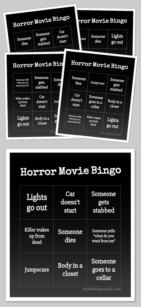 Horror Movie Bingo Horror Themed Movie Night, Movie Themed Halloween Party, Horror Themed Dinner, Horror Printables, Scream Movie Party, Horror Movie And Dinner Theme, Horror Movie Menu Ideas, Horror Movie Game Ideas, Horror Movie Themed Birthday Party